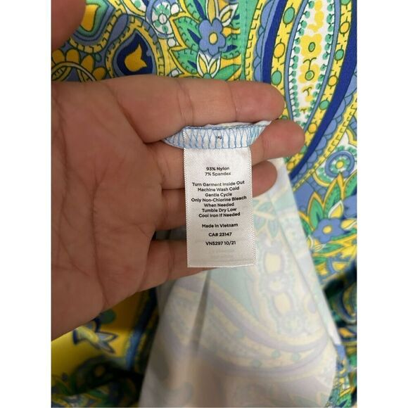 Talbots 2xP Belted Paisley Yellow and Blue Dress NWT - Picture 4 of 6